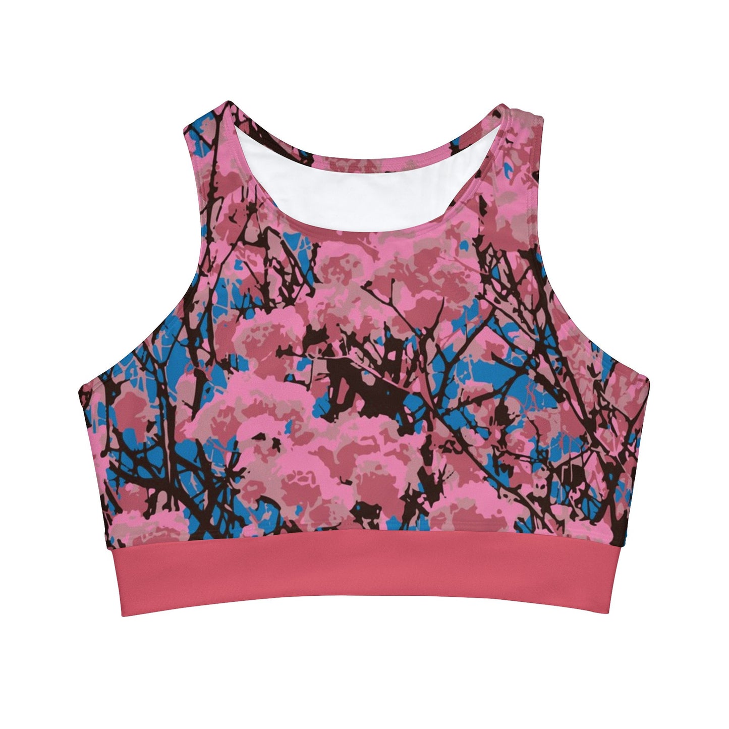 Roble de Sabana/ High Neck Crop Bikini Top (Pink) (AOP)