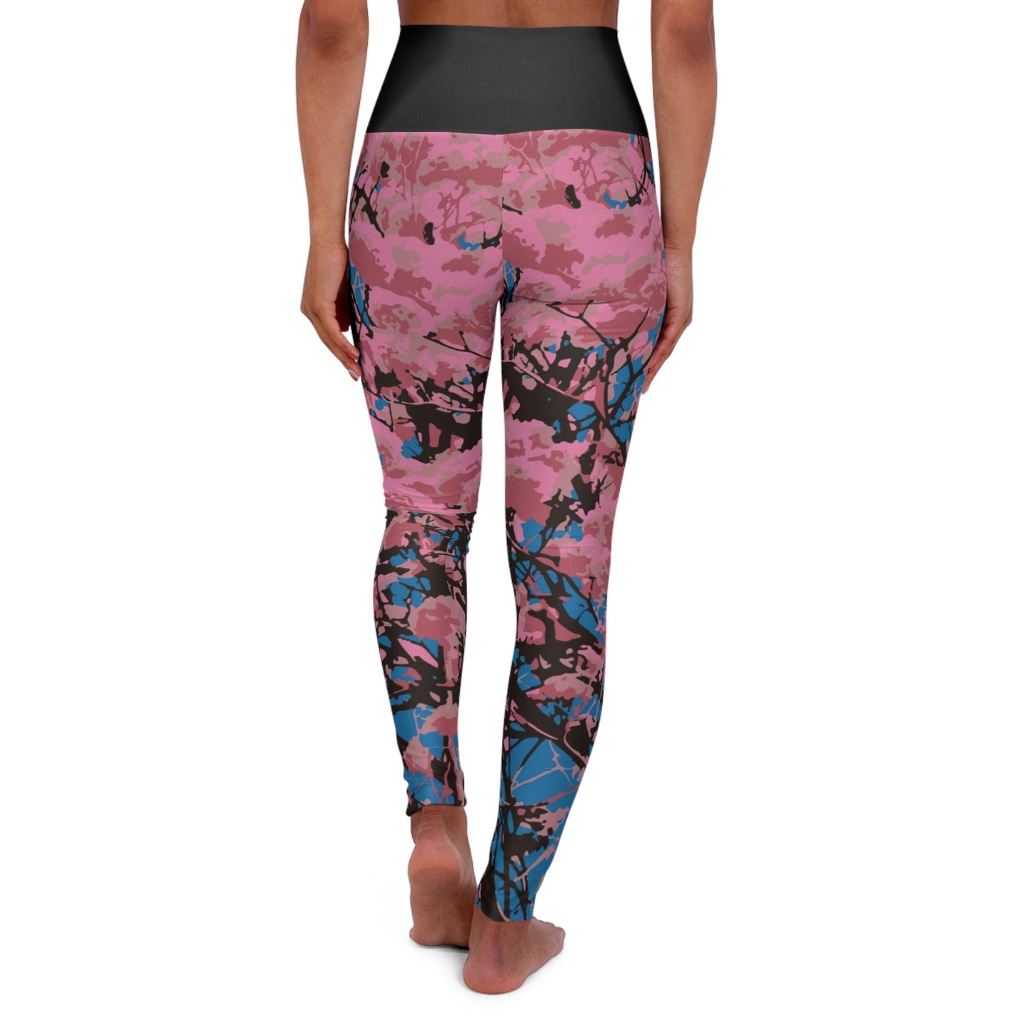 Roble de Sabana / High Waisted Yoga Leggings (Black Waist) (AOP)