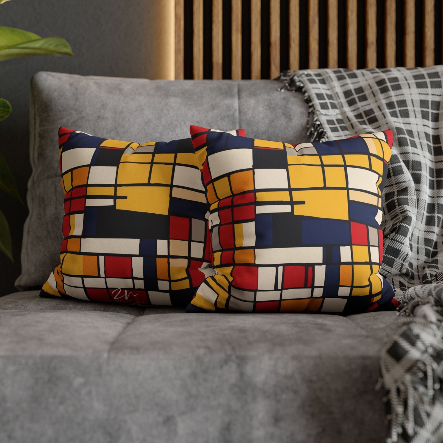 Mondrian-Inspired Square Pillowcase