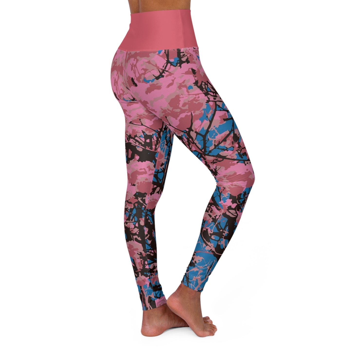 Roble de Sabana / High Waisted Yoga Leggings (Pink Waist) (AOP)