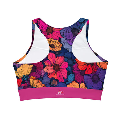 Tropical Flowers / High Neck Crop Bikini Top (Pink) (AOP)