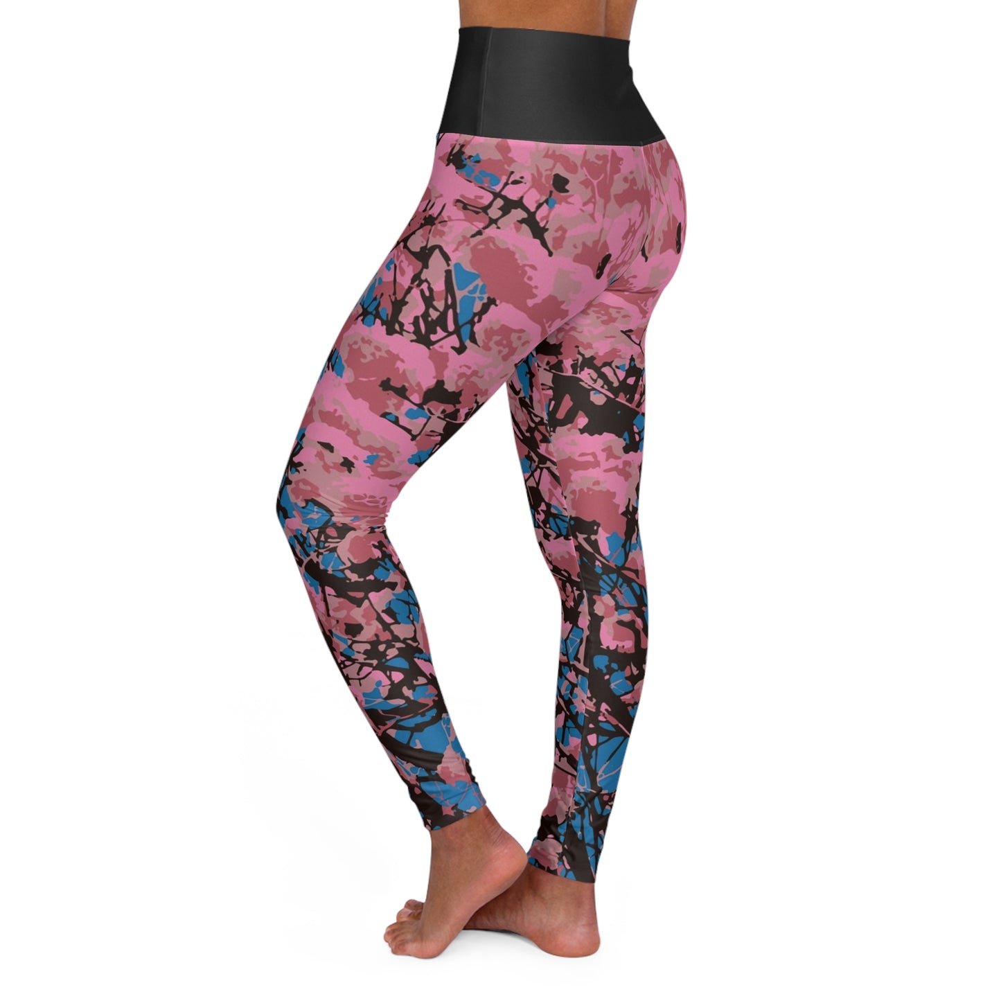 Roble de Sabana / High Waisted Yoga Leggings (Black Waist) (AOP)