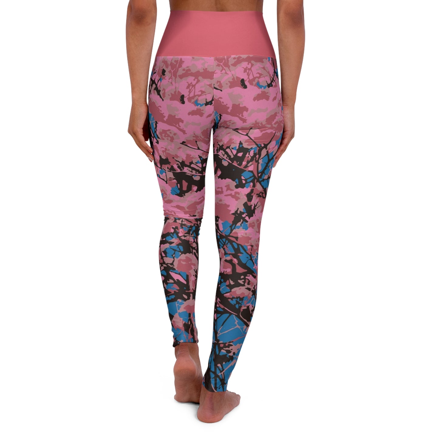 Roble de Sabana / High Waisted Yoga Leggings (Pink Waist) (AOP)