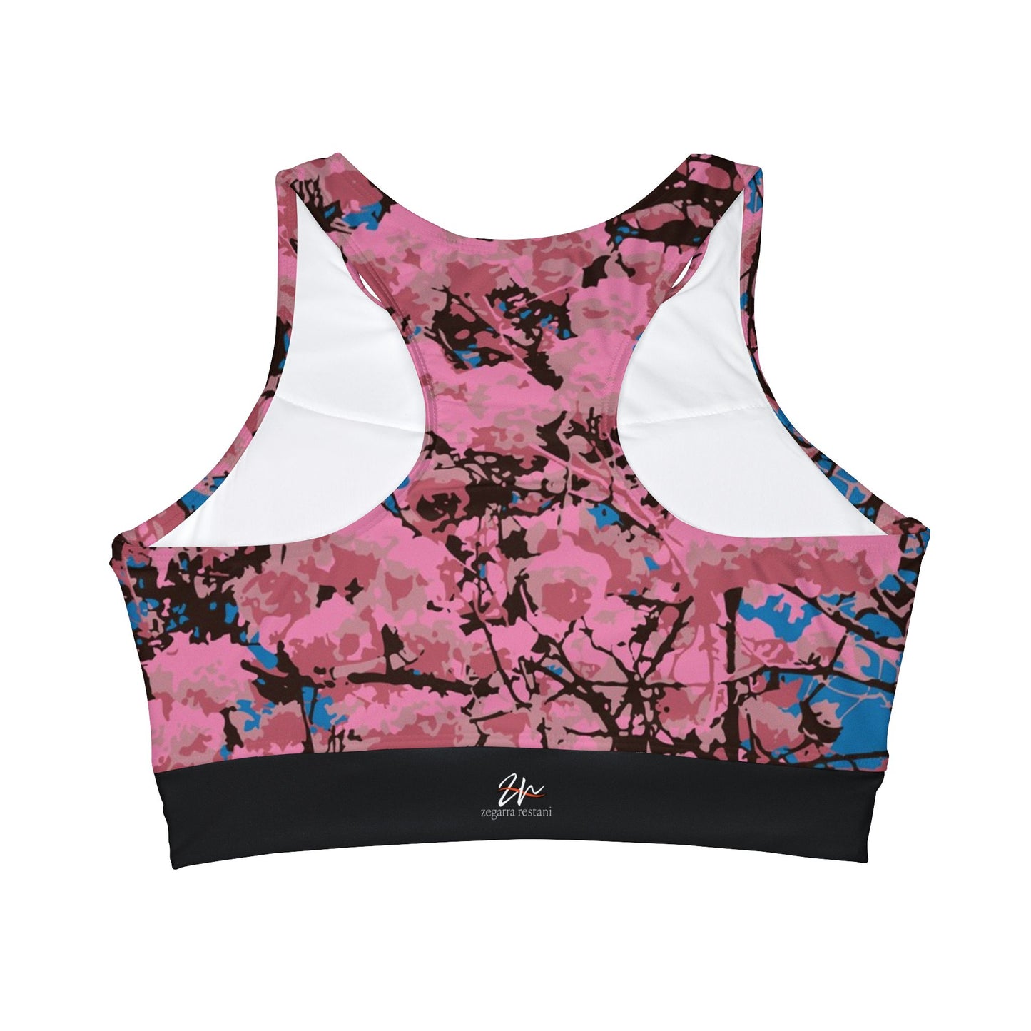 Roble de Sabana/ High Neck Crop Bikini Top (Black)  (AOP)