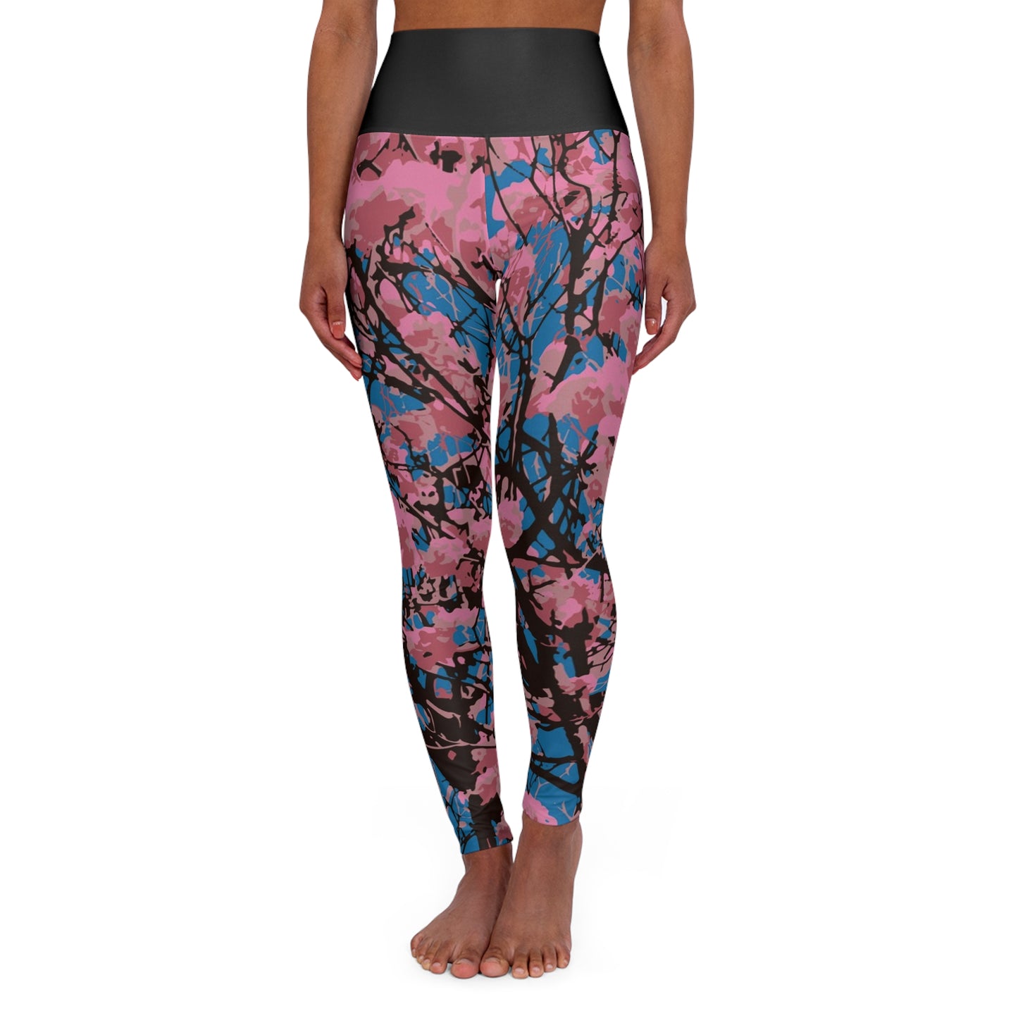 Roble de Sabana / High Waisted Yoga Leggings (Black Waist) (AOP)