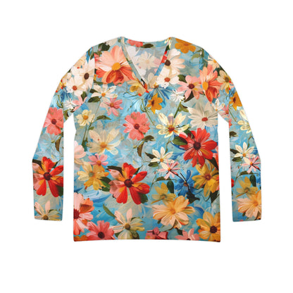 Vintage Flowers Long Sleeve V-neck Shirt