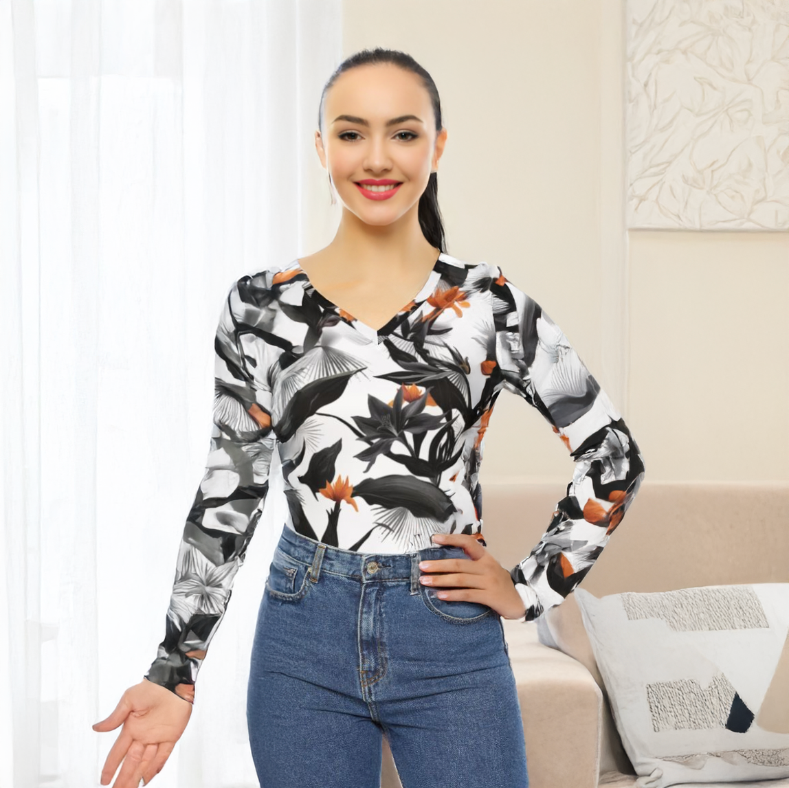 Tropical Noir V-Neck  Shirt